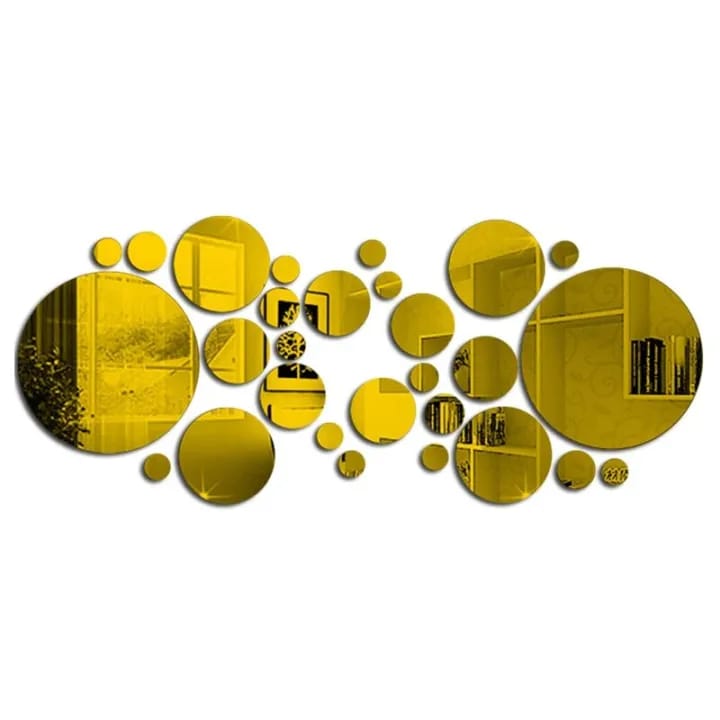 Round shape Acrylic Ring Mirror Wall Decor - Golden - Black & Silver