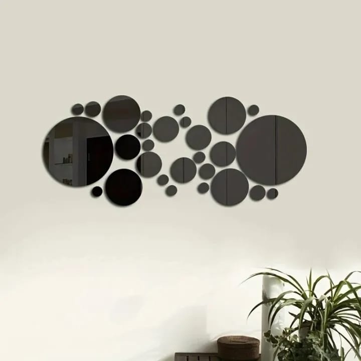 Round shape Acrylic Ring Mirror Wall Decor - Golden - Black & Silver